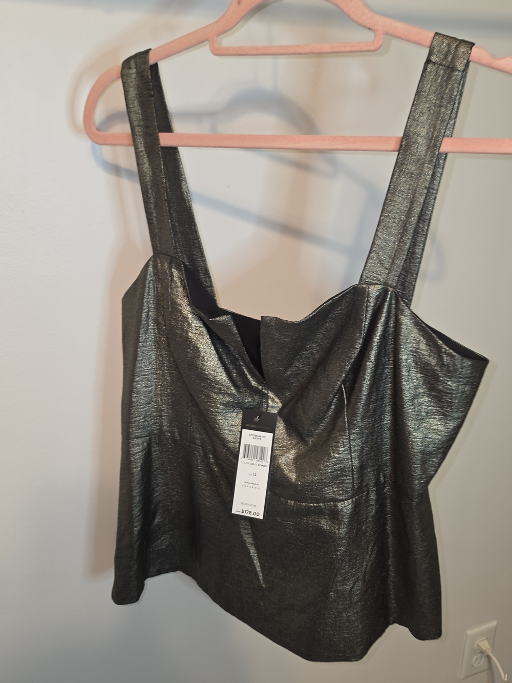 BCBGMaxAzria Metallic Black Square-Neck Camisole
